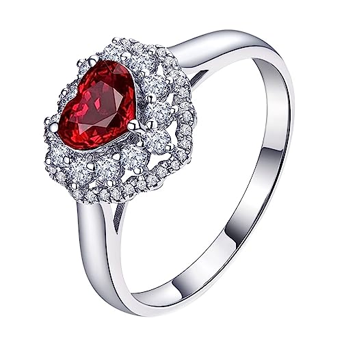 Damen Ring Herz, Eheringe Frauen Labor Geschaffener Rubin 0.5ct Rot Verlobungsring Größe 50 (15.9) 18 Karat Weißgold von Dsnyu