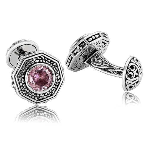 Dsnyu Manschettenknöpfe Herren Rosa, Hemd Manschettenknöpfe Herren Polygon Zirkonia Unregelmäßige Form Edelstahl Anzug Schmuck für Geburtstag Hochzeit von Dsnyu