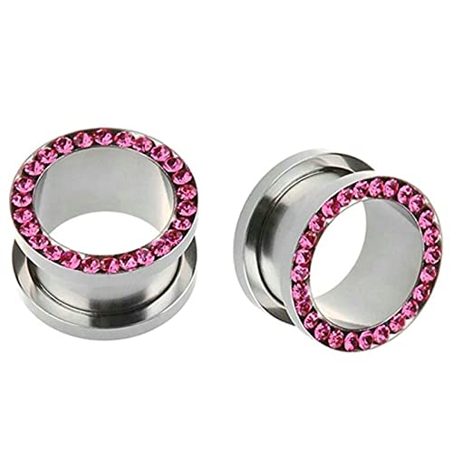 Dsnyu Ohrringe für Tunnel 16MM, 2 Stück Rosa Zirkonia Ohrringe Plugs Herren, 5/8 inch Plug Ohr Edelstahl Rosa von Dsnyu