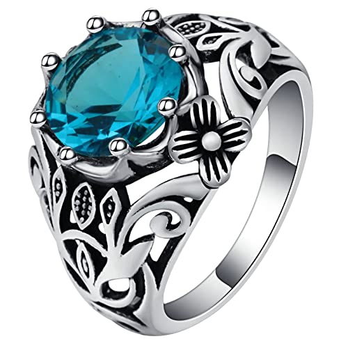 Dsnyu Ring mit Stein Vintage, Trauringe für Frauen Silber Blau Blumenzweig mit Zirkonia Versilbert Schmuck Größe 62 (19.7) Geburtstag Geschenk von Dsnyu