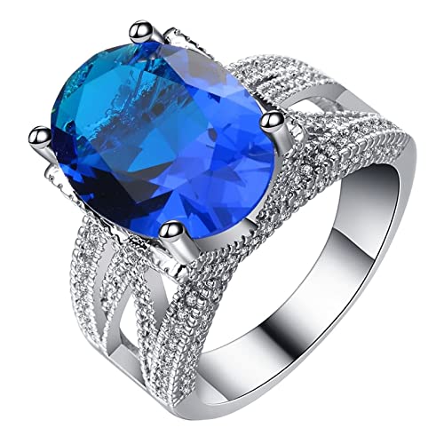 Dsnyu Ring mit Steinen, Ringe Frauen Verlobung Silber Blau 4 Zinken mit Ovalem Zirkonia Versilbert Schmuck Größe 62 (19.7) Geburtstag Geschenk von Dsnyu