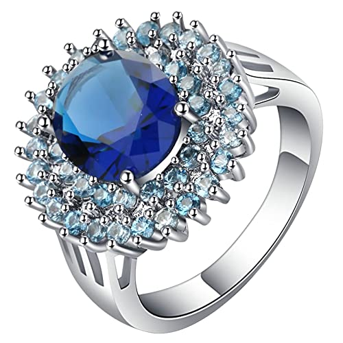 Dsnyu Ringe Silber Zirkonia, Ring Frauen Dunkelblau Blume mit Ovalem Zirkonia Versilbert Schmuck Größe 57 (18.1) Geburtstag Geschenk von Dsnyu