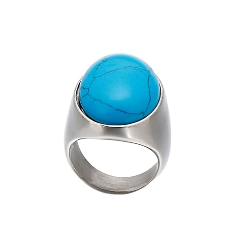 Edelstahl Ring Verlobung, Verlobungsringe Oval mit Opal Himmelblaues Türkis Größe 57 (18.1) Damen Herren Schmuck Komfort Fit von Dsnyu