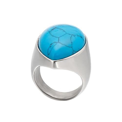 Edelstahl Ringe Damen Unique, Wedding Ring Wassertropfen mit Opal Himmelblaues Türkis Größe 52 (16.6) Herren Schmuck Jahrestag Geschenk von Dsnyu