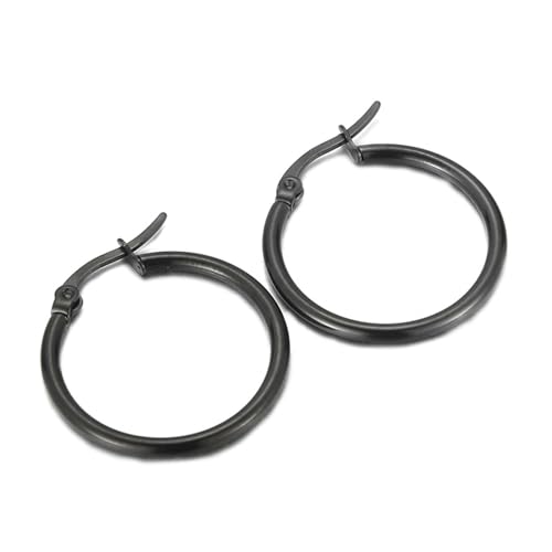 Hoop Earrings Small, Ohrringe Edelstahl 40 mm Kreis Schwarz Elegant Damen Schmuck Tragus Piercings von Dsnyu