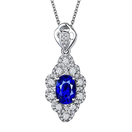 Kettenanhänger Gold 18K, Damen Halsketten Mode 4 Prong Labor Geschaffener Saphir 0.68ct Ovale Form Blau 750 Weißgold von Dsnyu