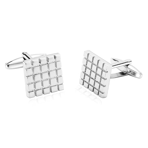 Manchettenknoepfe Herren Silber, Cufflinks Shirt for Men Rechteck Edelstahl Hemd Anzug Damen Schmuck mit Geschenkbox von Dsnyu