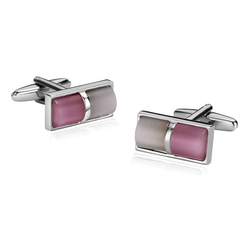 Manschettenknöpfe Edelstahl, Cufflinks Men Set Weiß Rosa Rechteckiger Zylinder Hemd Anzug Herren Schmuck mit Geschenkbox von Dsnyu