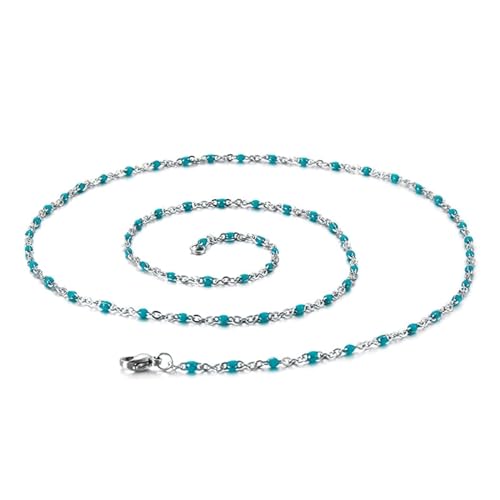 Necklace Women Chain, Necklace Women Beads Edelstahl Kette Kabel Kette Blau Damen Schmuck für Geburtstag von Dsnyu