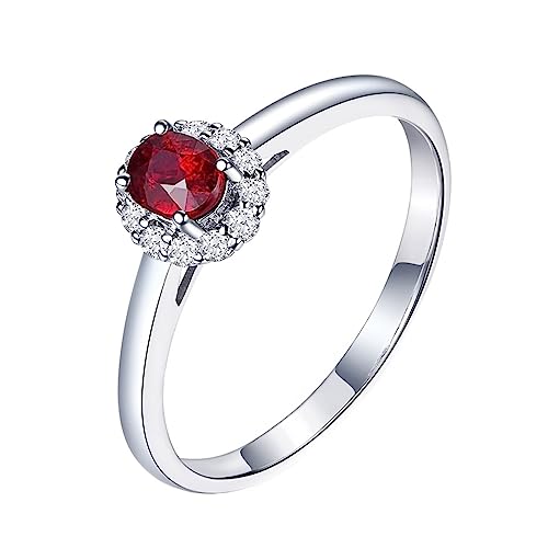 Ring Damen Verlobungsring, Eheringe 750 Gold Halo 4 Prong Labor Geschaffener Rubin 0.5ct Ovale Form Rot Größe 47 (15.0) 18 Karat Weißgold von Dsnyu