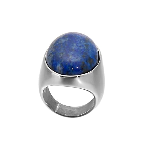 Ring Edelstahl Vintage, Trauringe Modern Oval mit Opal Dunkelblaues Türkis Größe 52 (16.6) Damen Herren Schmuck Jahrestag Geschenk von Dsnyu