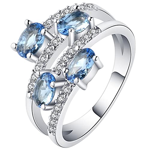 Ring Silber Frauen, Damen Ring Vintage Blau Ovaler Zirkonia mit 4 Zinken Versilbert Schmuck Größe 57 (18.1) Geburtstag Geschenk von Dsnyu