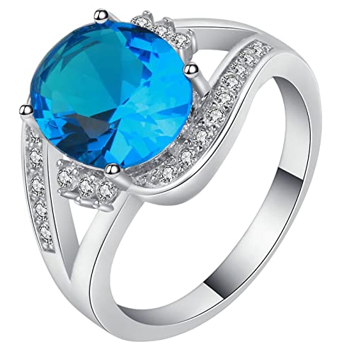 Ring Silber Frauen, Ring Damen Vintage mit Blauem Ovalem Zirkonia Versilbert Schmuck Größe 60 (19.1) Komfort Fit von Dsnyu