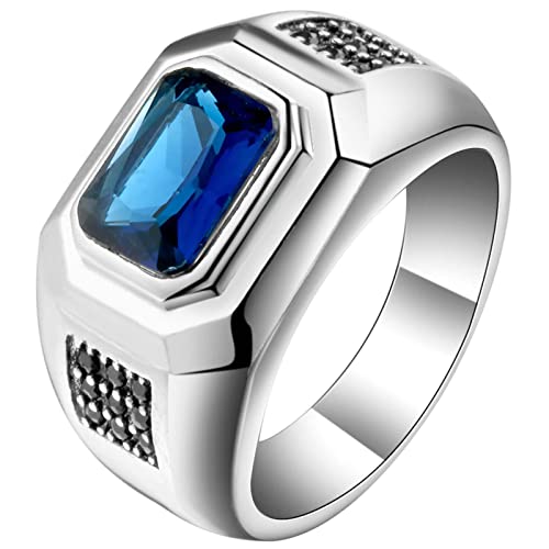 Ring mit Stein Damen, Eheringe Silber mit Rechteckigem Blauem Zirkonia Versilbert Schmuck Größe 62 (19.7) Geburtstag Geschenk von Dsnyu