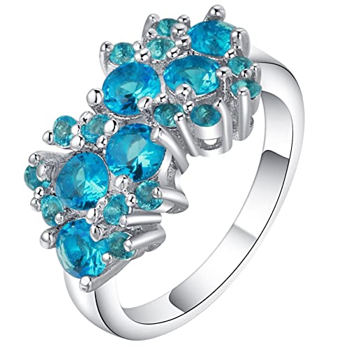 Ring mit Stein Damen, Schmuck Ringe Damen Silber Hellblau Blume mit Rundem Zirkonia Versilbert Größe 62 (19.7) Geburtstag Geschenk von Dsnyu