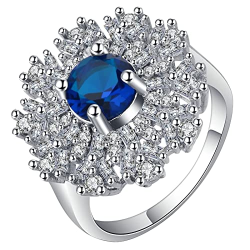 Ring mit Stein Silber, Ringe Damen Verlobung Blau Schneeflocke mit Zirkonia Versilbert Schmuck Größe 57 (18.1) Geburtstag Geschenk von Dsnyu