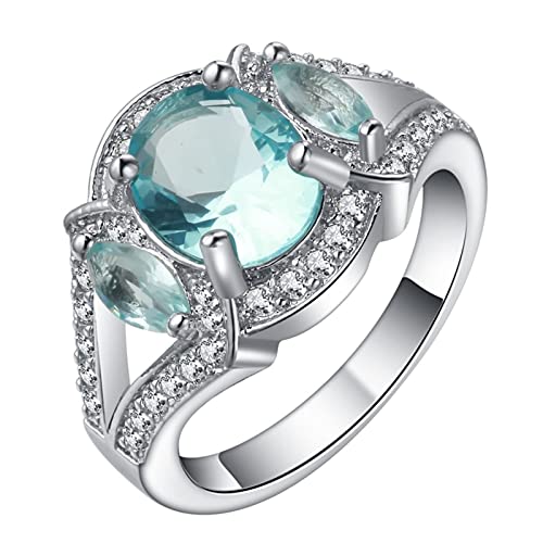 Ring mit Steinen, Wedding Ring for Her Silber Hellblau Ovaler und Marquiseförmiger Kubischer Zirkon mit 4 Zinken Damen Schmuck Gr.62 (19.7) von Dsnyu