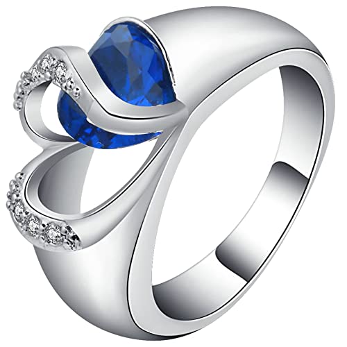 Ringe Damen Herz, Ringe Frauen Silber Blau mit Zirkonia Versilbert Schmuck Größe 54 (17.2) Geburtstag Geschenk von Dsnyu