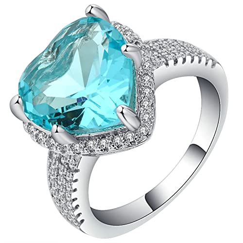 Ringe Damen mit Stein, Verlobungsring Damen Silber Blau mit Herz-Zirkonia Versilbert Schmuck Größe 52 (16.6) mit Box von Dsnyu