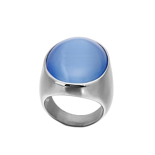 Schmuck Ringe Damen, Verlobungsring Blau Edelstahl Oval mit Opal Größe 54 (17.2) Komfort Fit für Hochzeit von Dsnyu