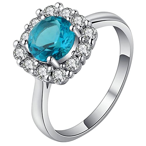 Silver Ring Women, Engagement Ring for Women mit Blauem und Weißem Zirkonia Versilbert Damen Schmuck Größe 60 (19.1) Komfort Fit von Dsnyu