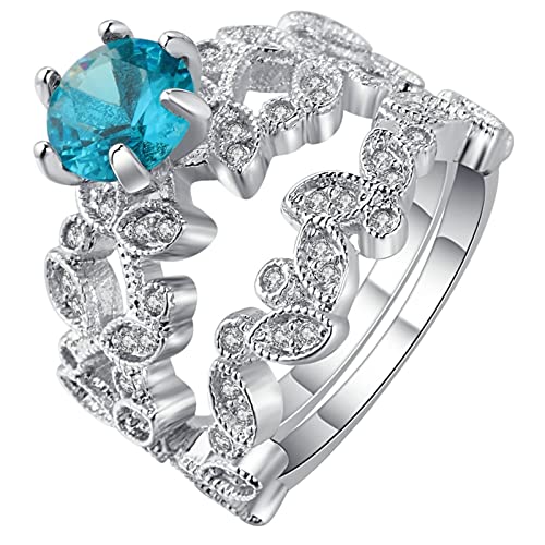 Silver Ring mit Zirkonia, Promise Ring Damen Blau 2-Teiliges Ringset Zweig mit Zirkonia Versilbert Schmuck Größe 57 (18.1) Geburtstag Geschenk von Dsnyu