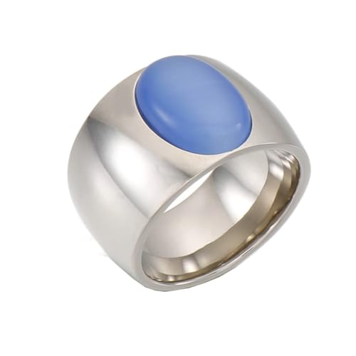 Verlobungsring Damen, Verlobungsring Edelstahl 15mm Ring mit Ovalem Stein Silber Blau Größe 54 (17.2) Schmuck Jahrestag Geschenk von Dsnyu