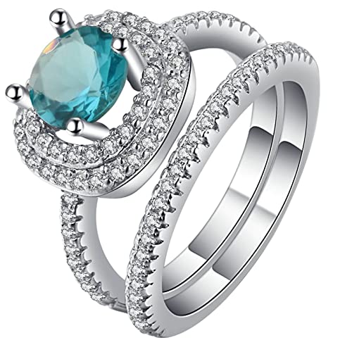 Verlobungsring Damen Zirkonia, Ringe Frauen Verlobung Silber Blau 2-Teiliges Ringset mit Zirkonia Versilbert Schmuck Größe 62 (19.7) mit Box von Dsnyu