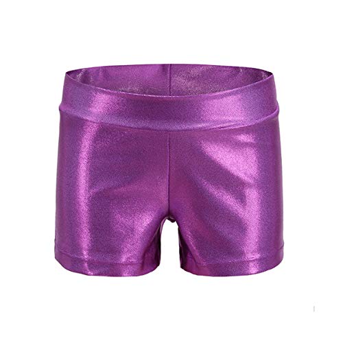 Dtone Mädchen Kurz Hose für Tanz Gymnastik Turnanzug Turn Shorts Glitzer glänzend Fitness Hotpants, Violett 120 (5-6 Jahre) von Dtone