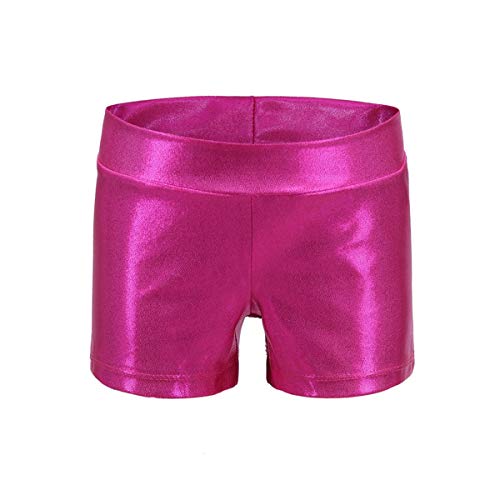 Dtone Mädchen Kurz Hose für Tanz Gymnastik Turnanzug Turn Shorts Glitzer glänzend Fitness Hotpants,Dunkelpink 120 (5-6 Jahre) von Dtone