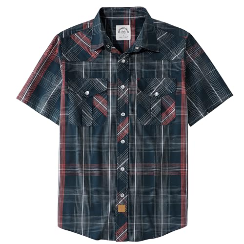 Dubinik® Kurzarmhemd Herren Kariertes Western Hemd Herren Kurzarm Druckknöpfe Freizeithemden Cowboy Vintage Regular Fit von Dubinik