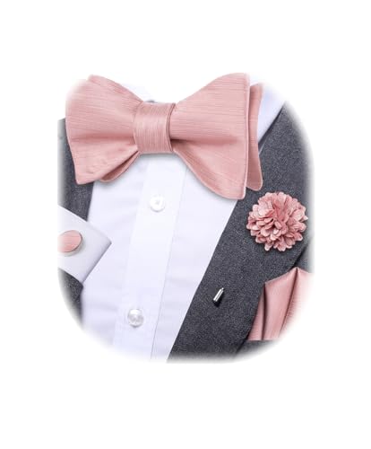 Dubulle Fliege für Herren mit Einstecktuch Manschettenknöpfen Set für Hochzeit Smoking, rose gold, Medium von Dubulle