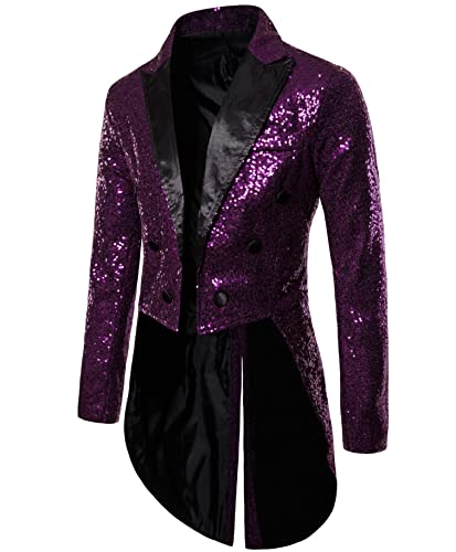 Dubute Smokingjacke Herren Schwalbenschwanz Glänzende Pailletten Blazer Anzug Jacke Slim Fit Party Magic Show Frack Cosplay Kleid Blazer Mäntel, violett, 44 Dubute Smokingjacke Herren Schwalbenschwanz Glänzende Pailletten Blazer Anzug Jacke Slim Fit Party Magic Show Frack Cosplay Kleid Blazer Mäntel, violett, 44 von Dubute