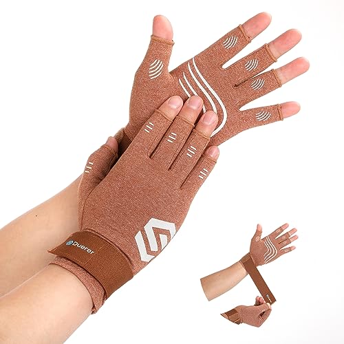 Duerer Arthritis-Kompressionshandschuhe mit Riemen, Damen Herren für RSI, Karpaltunnel, Rheuma, Sehnenscheidenentzündung, Handschmerzen, Handstütze. Fingerlose Handschuhe für Computer (Braun, XL) von Duerer