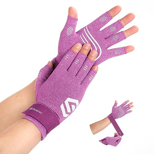 Duerer Arthritis-Kompressionshandschuhe mit Riemen, Damen Herren für RSI, Karpaltunnel, Rheuma, Sehnenscheidenentzündung, Handschmerzen, Handstütze. Fingerlose Handschuhe für Computer (Lila, XL) von Duerer