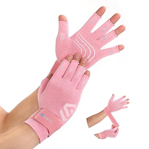 Duerer Arthritis-Kompressionshandschuhe mit Riemen, Damen Herren für RSI, Karpaltunnel, Rheuma, Sehnenscheidenentzündung, Handschmerzen, Handstütze. Fingerlose Handschuhe für Computer (Rosa, M) von Duerer