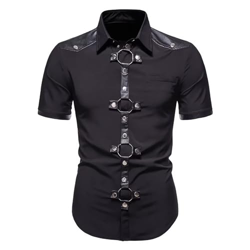 Duohropke Herren Gothic Motorrad Hemd Steampunk Niet Dekoration Lässig Top Klassisch Kurzarm Slim Fit Hemd Herren Halloween Vampir Cosplay Kostüme Schulter Leder Dekoration Duohropke Herren Gothic Motorrad Hemd Steampunk Niet Dekoration Lässig Top Klassisch Kurzarm Slim Fit Hemd Herren Halloween Vampir Cosplay Kostüme Schulter Leder Dekoration von Duohropke