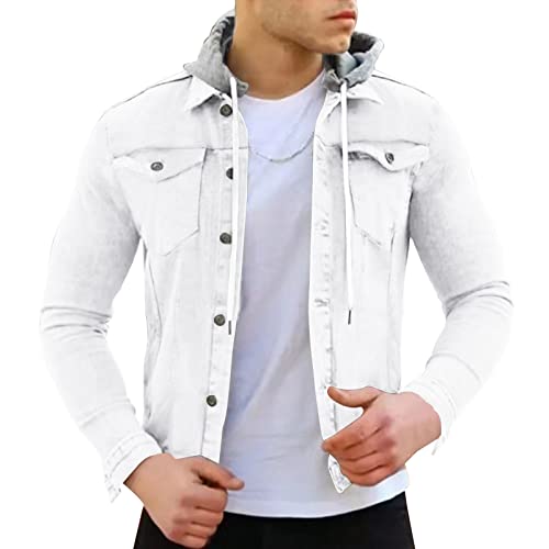 Duohropke Jeansjacke für Herren Jacke Biker Style Jeans Jacket Herbstjacke Denim Loch Knopfoberseite Jacke Classic Jacket Mantel Leichte Truckerjacke Freizeitjacke von Duohropke