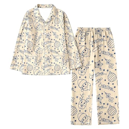 Duohropke Weihnachts Pyjama Damen mit Rentier V-Ausschnitt Sleepwear mit Knopfleiste Christmas Pyjamas Langarm Zweiteiliger Set Sleepwear Pyjamahose Sleepwear Duohropke Weihnachts Pyjama Damen mit Rentier V-Ausschnitt Sleepwear mit Knopfleiste Christmas Pyjamas Langarm Zweiteiliger Set Sleepwear Pyjamahose Sleepwear von Duohropke