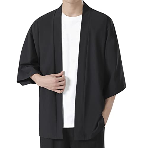 Herren Kimono Cardigan Japan Happi Kimono Männliches Sommerhemd, Solider Kimono, halbe Ärmel, Elegantes Oberteil, schulterfrei, lose, weiche Strickjacke, Hemdoberteil von Duohropke