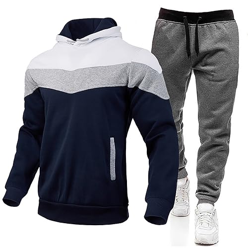 Trainingsanzug Herren, Jogginganzug Herren Sportanzug Freizeitanzug Fitnessanzug Männer Jogging Anzug Baumwolle Oversize Streifen Colorblock Zip Sweatjacke Hoodie und Lang Hose Sport Tracksuit von Duohropke