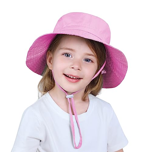 Durio Baby Sonnenhut Kleinkind Mütze Verstellbarer Faltbare Uv Schutz mit Nackenschnur Flapper für Kinder Mädchen Jungen Rosa 12-24 Monate 50 von Durio