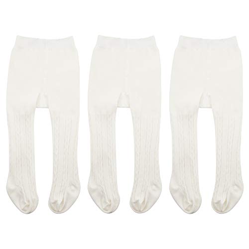 Durio Baby Strumpfhose für Mädchen Baumwolle Kinderstrumpfhose Kinder Strumpfhosen Set Warme Strümpfe Leggings 3 Paar Weiß 12-24 Monate 1-2 Jahre von Durio