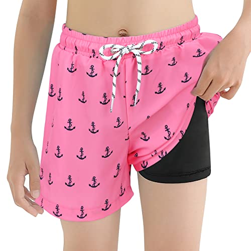 Durio Badehose Jungen, Kinder und Teenager Badeshorts Kurz Sommer Badeshorts Schnelltrocknend Boardshorts mit Netzfutter Taschen und Verstellbarem Tunnelzug Urlaub Pink Anker 2XL von Durio