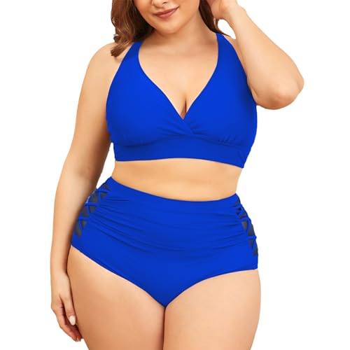 Durio Bikini Damen Bauchweg Große Größen Bikini Set Badeanzug Damen Bauchweg Push up Bikini mit Tiefem V-Ausschnitt Blau L von Durio