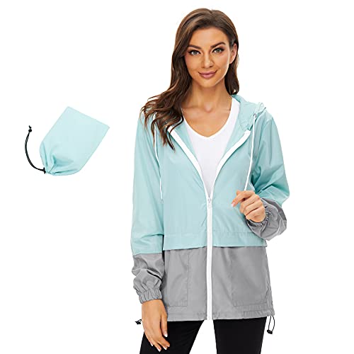 Durio Damen Regenjacke Leicht Jacke Windbreaker mit Kapuze Outdoorjacke Winddicht Windjacke Wasserdicht Regenmantel Blau L von Durio