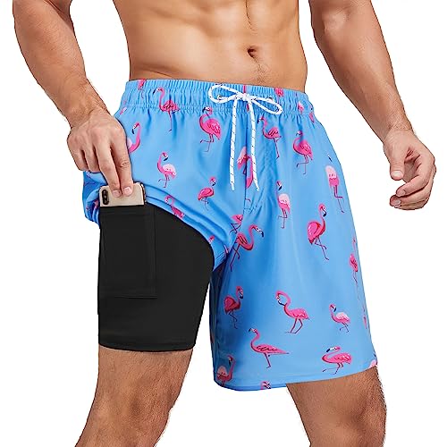 Durio Herren Badehose Schnelltrocknend Boardshorts Badeshorts Urlaub Freizeit Short Badehose für Herren Jungen Badeshorts für Männer Blau - Flamingo 2XL von Durio