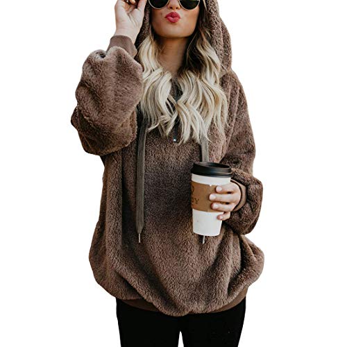 Durio Hoodie Damen Fleece Kapuzenpulli Teddy Fleece Pullover Decke Hoodie Oversize Sweaterpullover Winter Warm Braun 2XL Durio Hoodie Damen Fleece Kapuzenpulli Teddy Fleece Pullover Decke Hoodie Oversize Sweaterpullover Winter Warm Braun 2XL von Durio