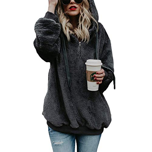 Durio Hoodie Damen Oversize Kapuzenpullover Decke Hoodie Teddy Fleece Pullover Übergroßer Sweaterpullover Winter Warm Dunkelgrau S von Durio