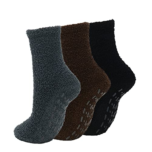 Durio Kuschelsocken Damen Stoppersocken Fuzzy Warm Wintersocken Weich Flauschigsocken Schwarz Braun u. Dunkelgrau von Durio